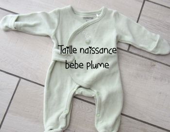 Grenouillere naissance bébé plume de coloris vert pastel
