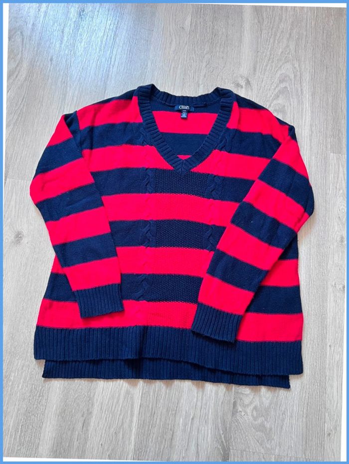 Pull torsadé Femme Chaps Rouge et Bleu marine Taille L - photo numéro 2