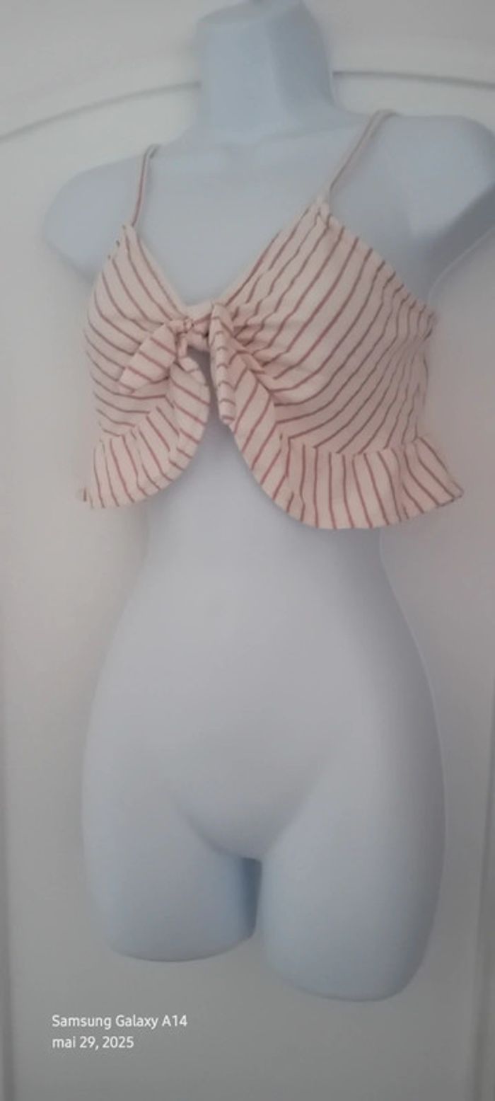 Brassière fines bretelles avec noeud à rayures roses femme S pull & bear - photo numéro 7