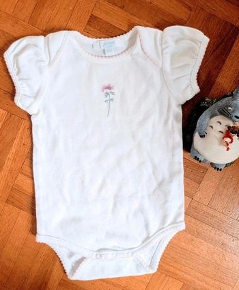 Body coton blanc épais festons dentelle rose Jacadi 6 mois