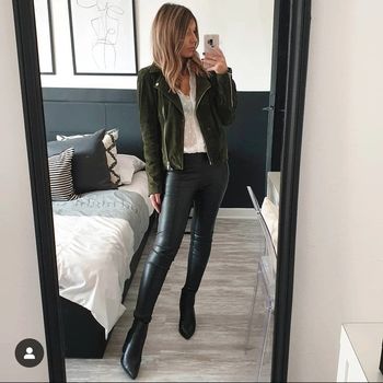 Veste en cuir daim kaki 💚