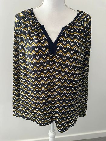 Blouse bariolée géométrique moutarde blanche et bleue marine Lola & Liza T42 XL