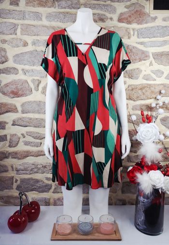 Robe d été géométrie chromatique multicolore Femme taille 54 marque Boohoo 🌺 