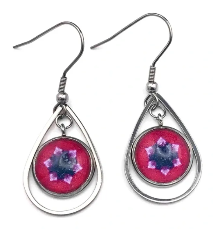 Boucles d'oreilles Pendantes Gouttes avec Cabochon en Verre 12 mm, en Acier Inoxydable