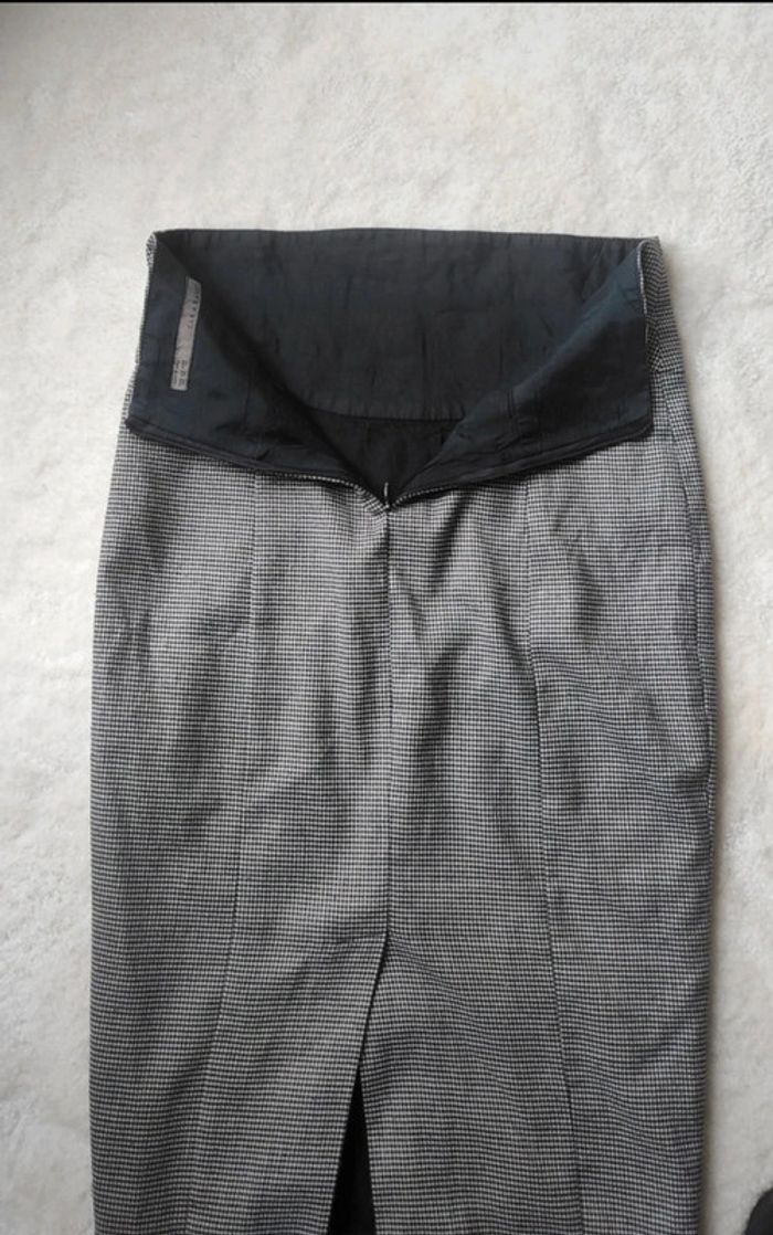 Jupe Crayon Zara Basic XS vintage chic élégante pieds de poule noir et blanc mi longue - photo numéro 6