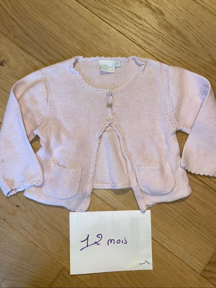 Gilet rose tricot court – Disney – 12 mois