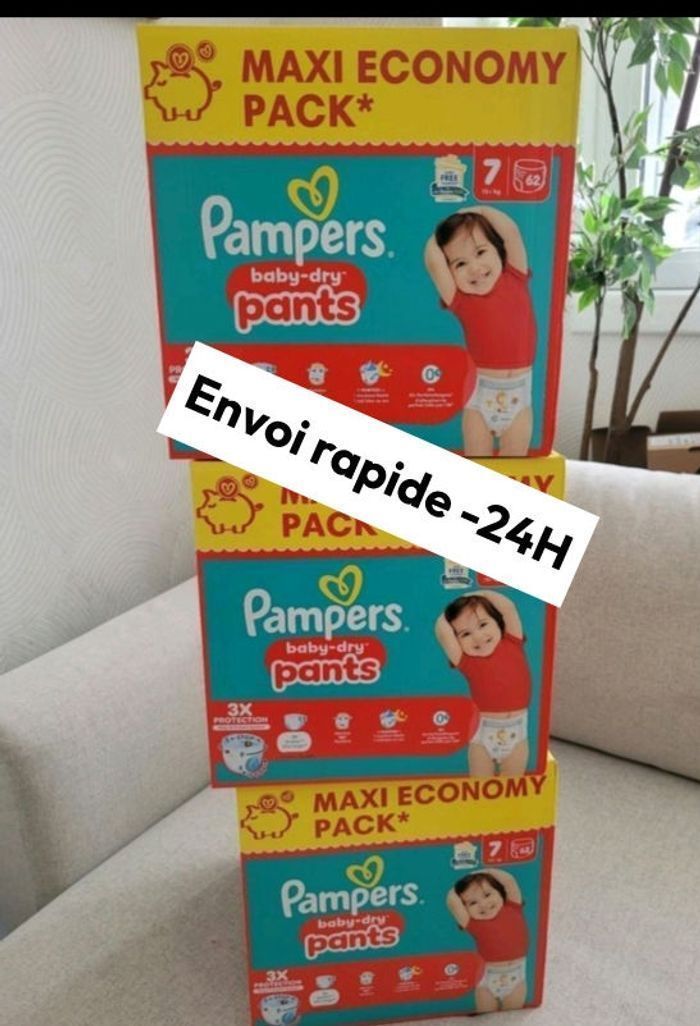 186 couches Pampers taille 7 pants lot de 3 cartons