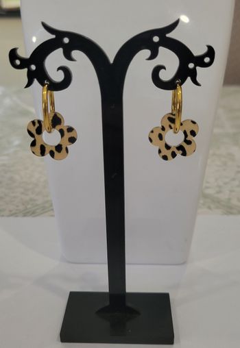 BOUCLES D'OREILLES ANNEAUX PAMPILLES FLEURS LEOPARD FONCE ! NEUF ! ( modele 1)