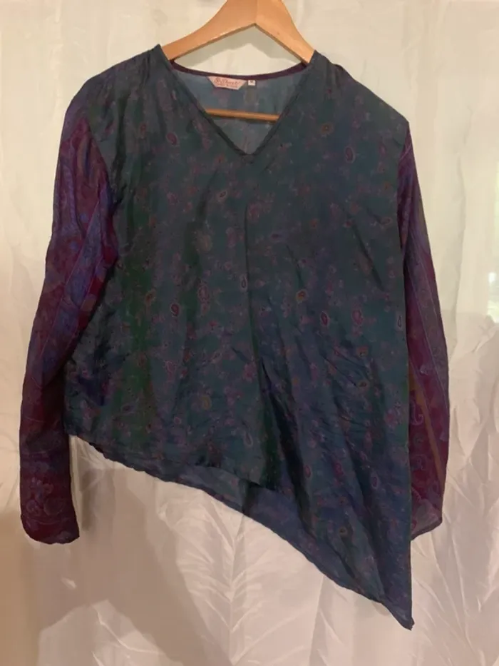 Blouse 30 Shanty taille 38 100%soie vert bleu-violet - photo numéro 4