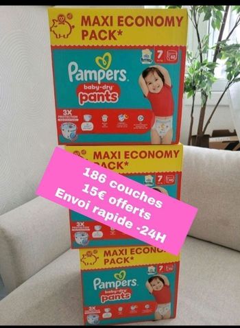 186 couches Pampers taille 7 pants lot de 3 cartons 