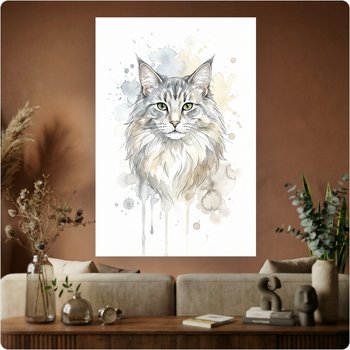 Affiche "Chat Maine Coon" aquarelle élégante poster décoration murale A3 Sans cadre