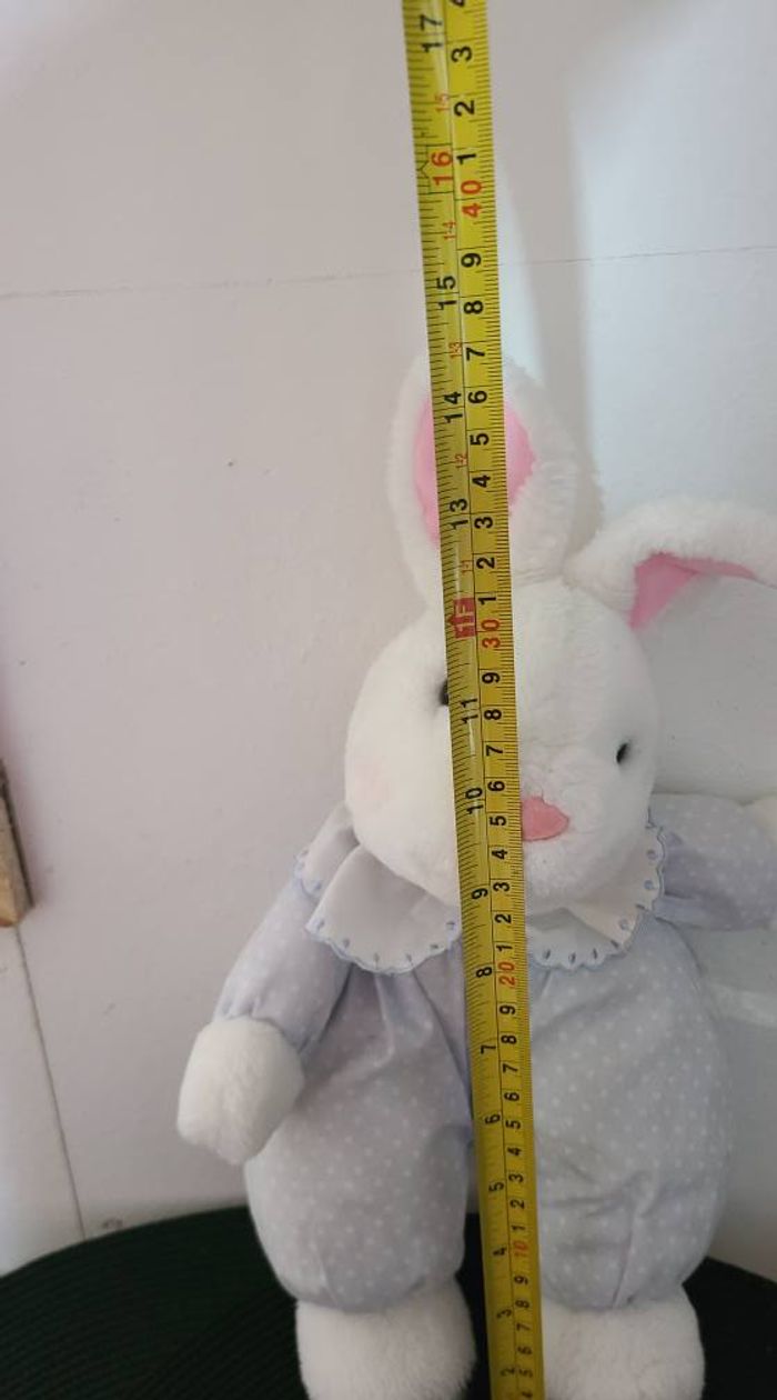 Peluche Doudou Lapin JEMINI Bleu Pois Collerette Blanc Nez Rose 26 Cm - photo numéro 3