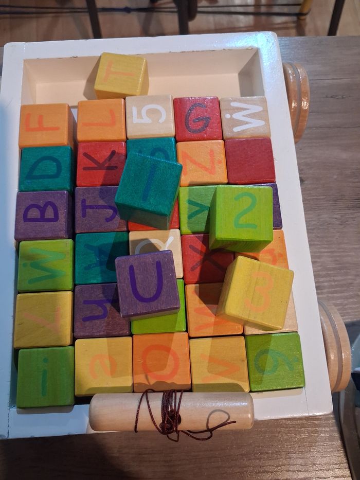 Chariot cubes vintage en bois janod - photo numéro 2