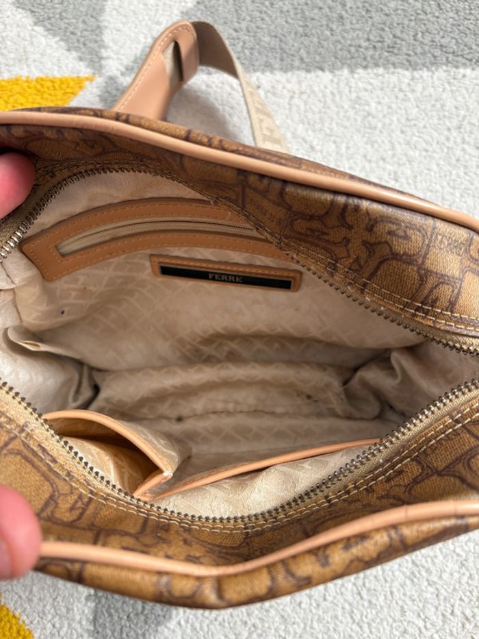 Sac à bandoulière en toile enduite Ferre | Beige et marron | 24 X 20 cm - photo numéro 7