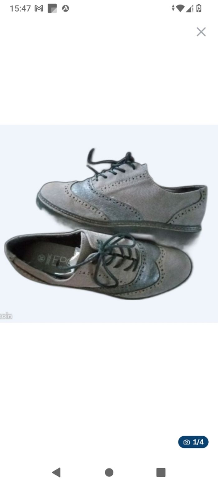Chaussures,Derbies, basse pour  femme taille 38, hiver grise, noire FPC, lacet