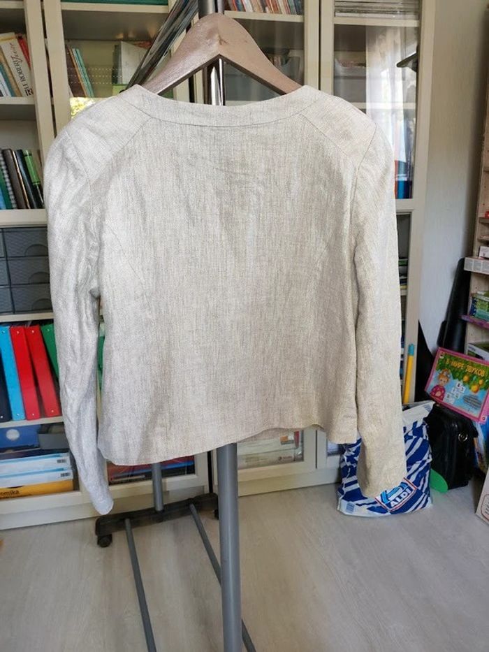 Veste Jacqueline Riu beige chiné, 100% lin, taille 36, allure naturelle chic - photo numéro 2