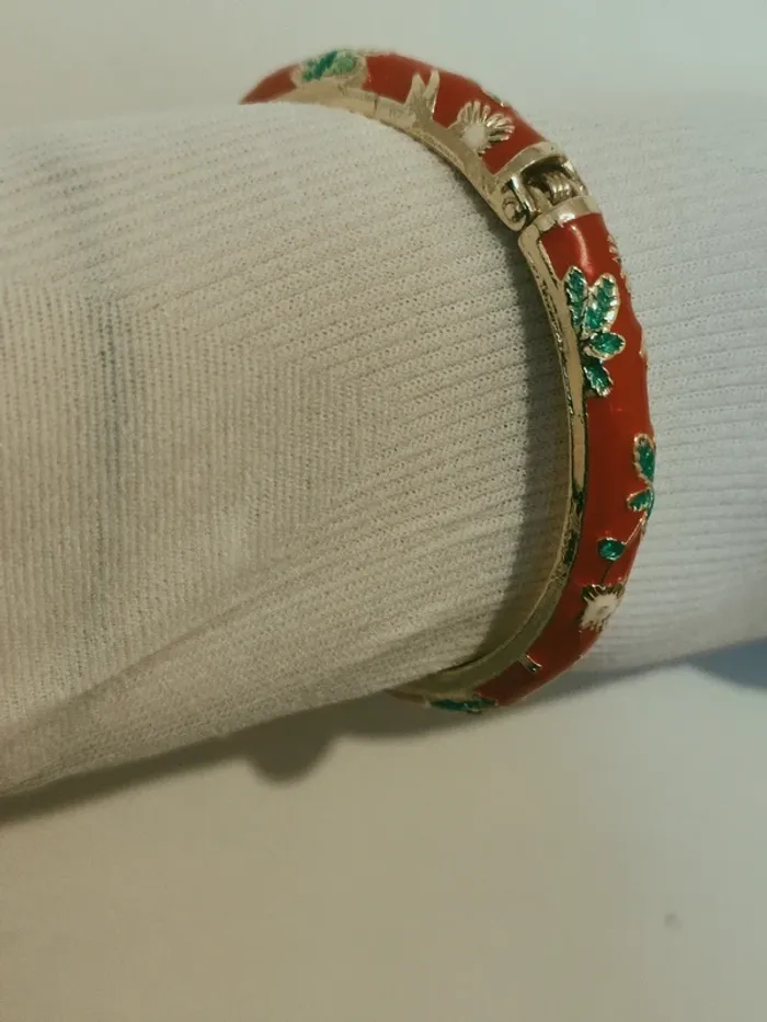 Bracelet style ethnique doré et rouge avec imprimé fleur - photo numéro 6