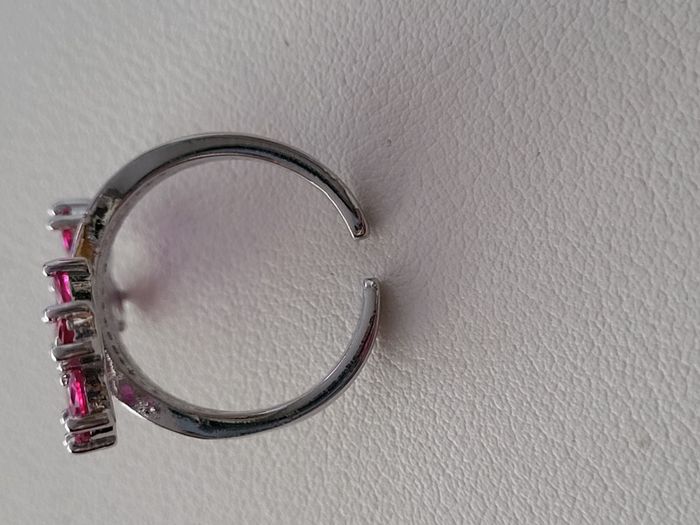 Bague ajustable acier inoxydable argenté avec fleurs zircon rose - photo numéro 2