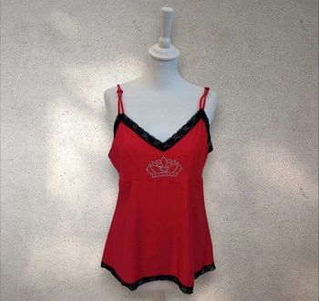 Débardeur satiné rouge et dentelle noir taille L