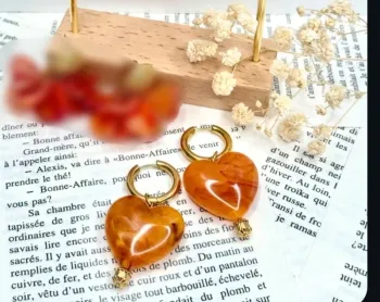 Boucles d'oreilles coeur ambre
