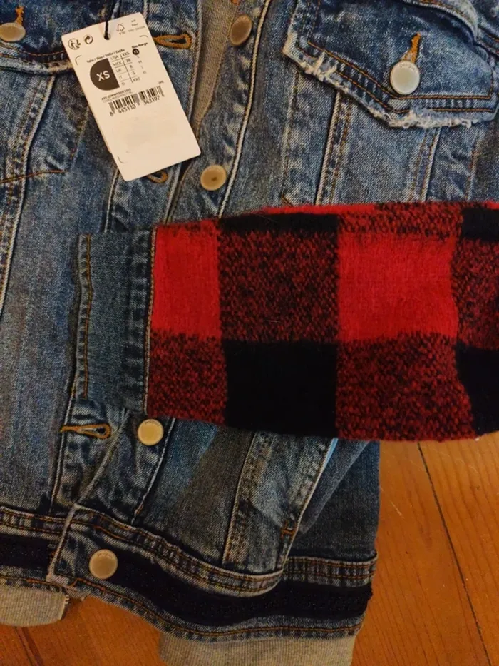 Veste jean laine à capuche Desigual XS bleu et rouge - photo numéro 6