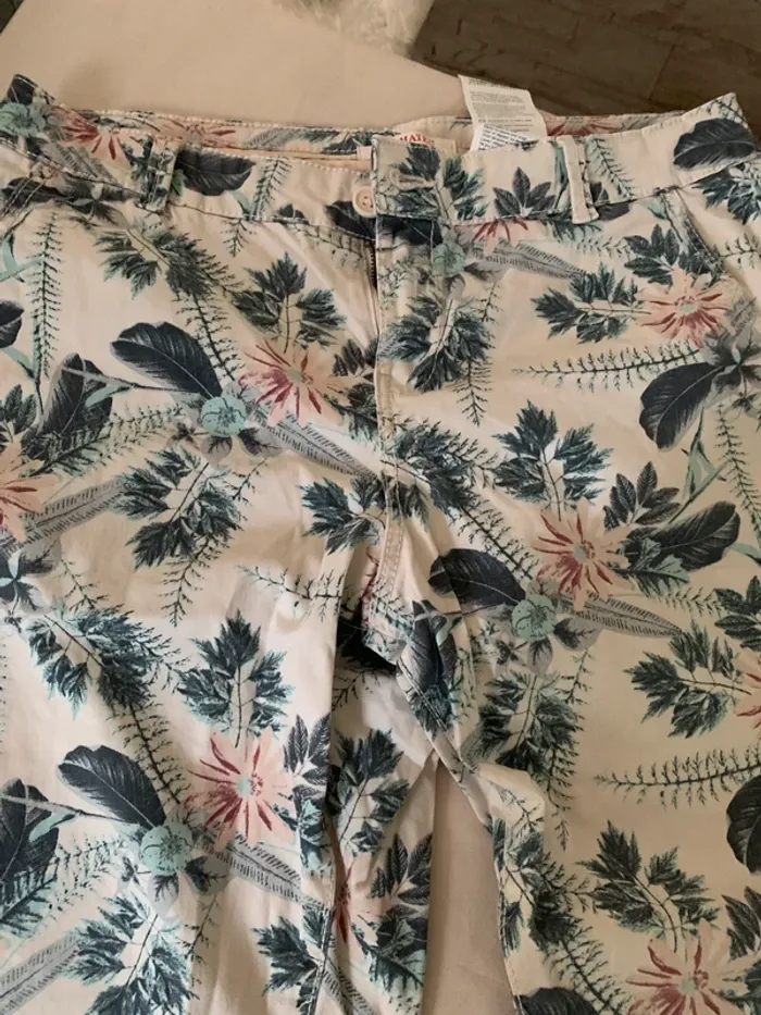 Pantalon camaïeu taille 38 style chino tres bon état motifs fleurs - photo numéro 3