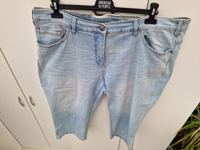 Pantalon 7/8 Pantacourt En Jeans Bleu Clair Délavé - photo numéro 4