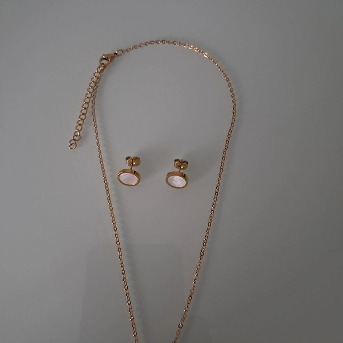 Parure acier inoxydable rond nacré blanc - photo numéro 7