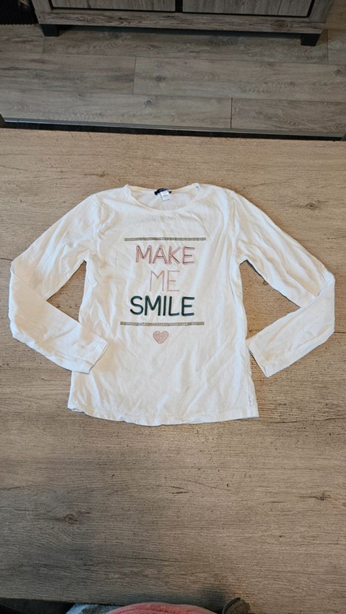 T shirt fille blanc à manches longues, Okaïdi, 12 ans