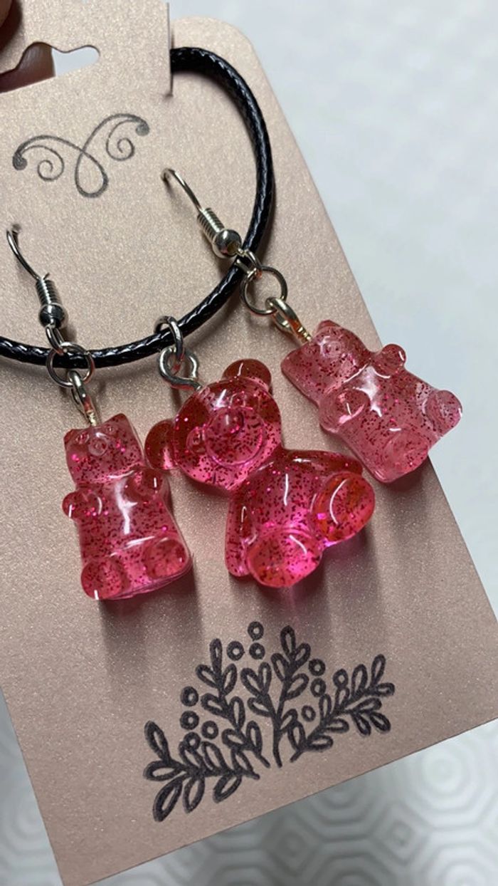 Parure collier et boucles d’oreilles ourson 🐻 - photo numéro 2