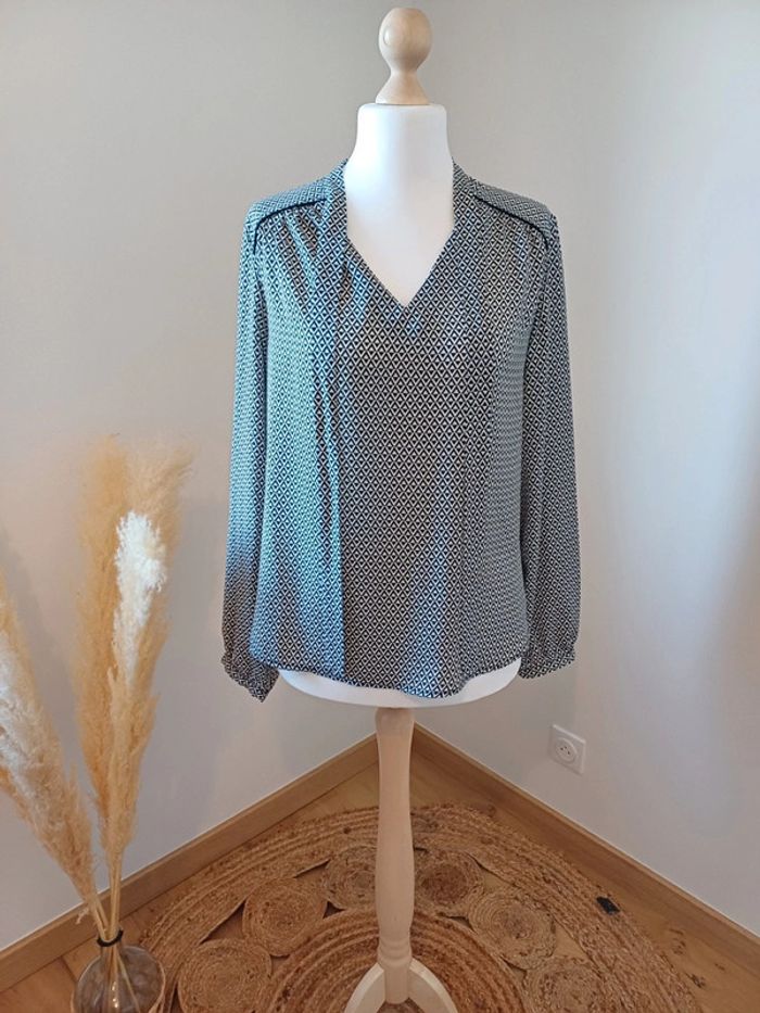 Blouse noire et blanche à motifs Kiabi taille L 40 - photo numéro 2