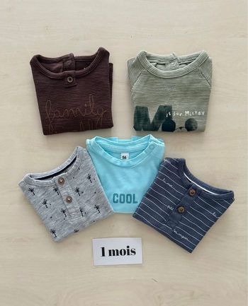 Lot de 5 hauts manche courtes- Kiabi - 1 mois - bébé garçon 
