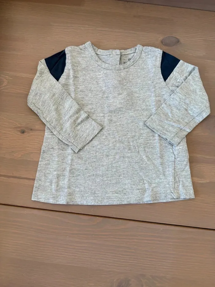 T-shirt manches longues La Redoute gris et bleu marine 18 mois