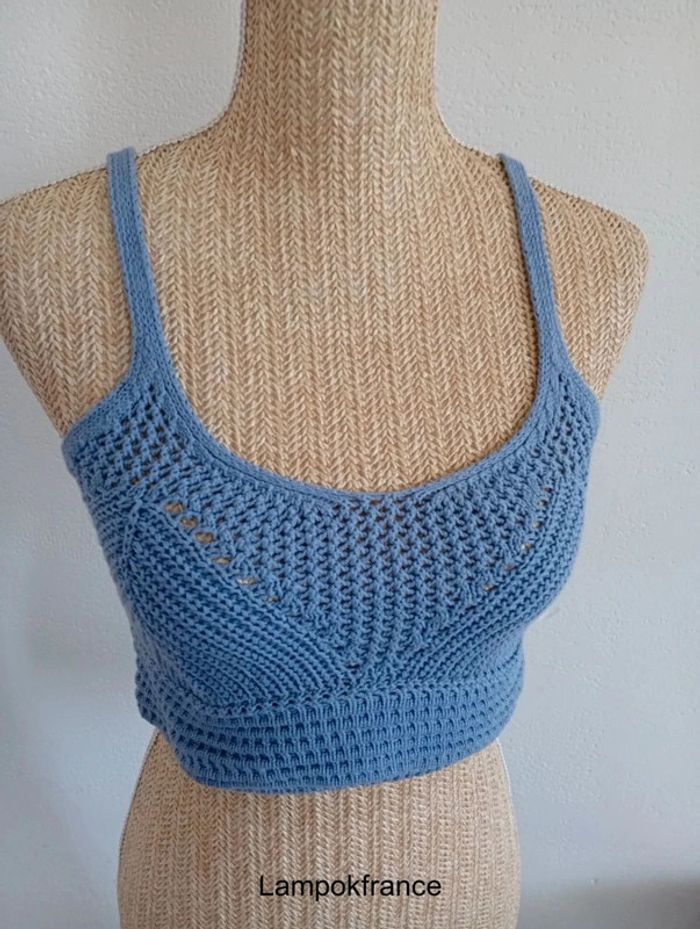 Top en maille court à bretelles été turquoise sexy taille m tendance - photo numéro 2