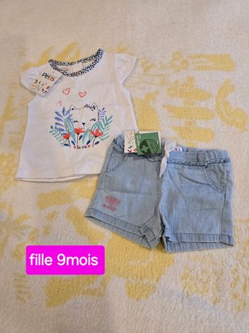 T-shirt et short fille 9mois