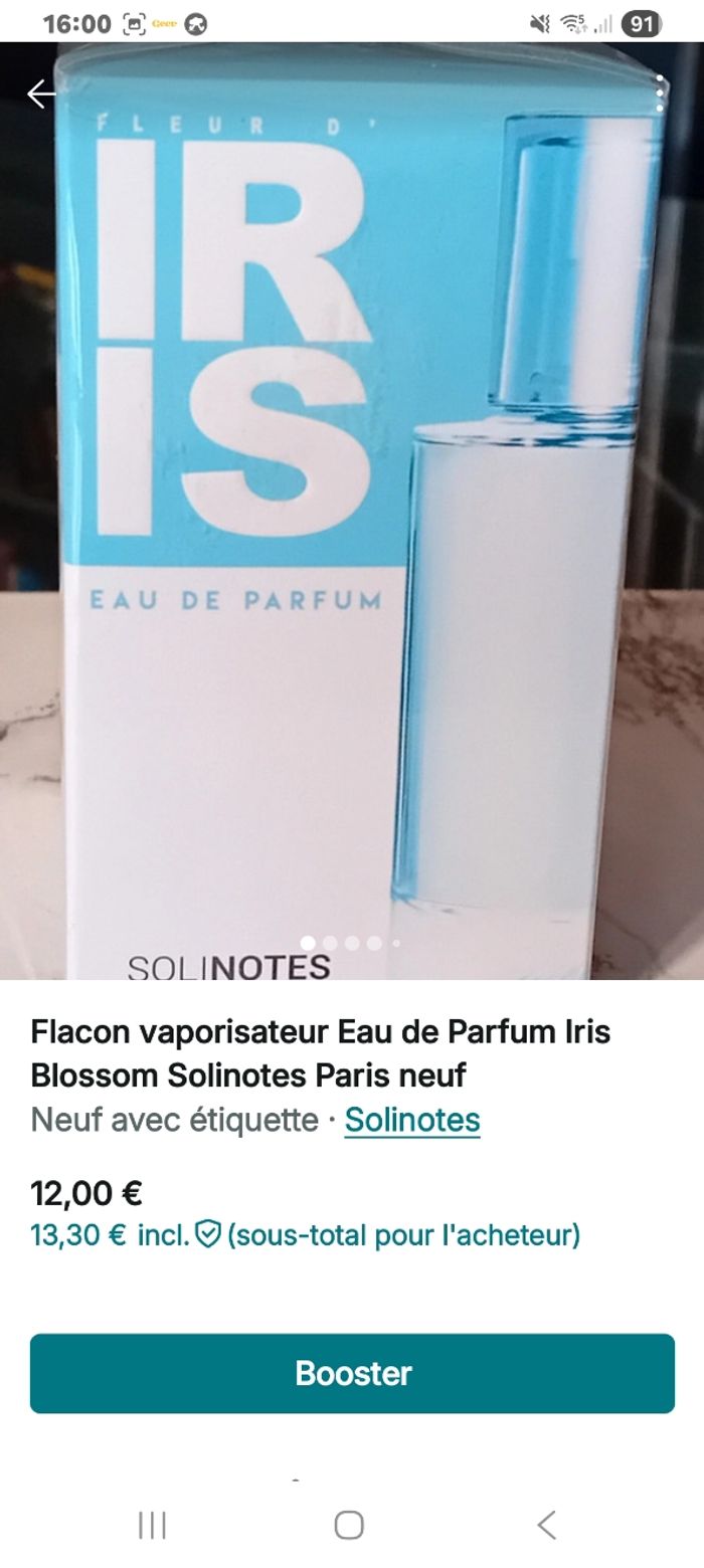 Flacon vaporisateur Eau de Parfum Iris Blossom Solinotes Paris neuf - photo numéro 5