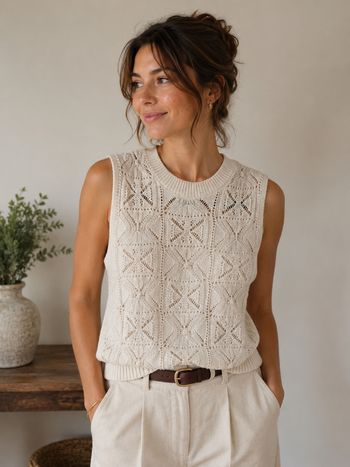 Joli pull en crochet sans manches taille S