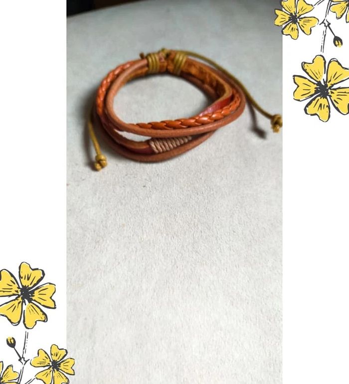 Bracelet cuir camel tressé & lanières naturelles – style bohème mixte - photo numéro 7