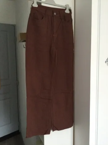 Pantalon jean marron jambes larges taille xs