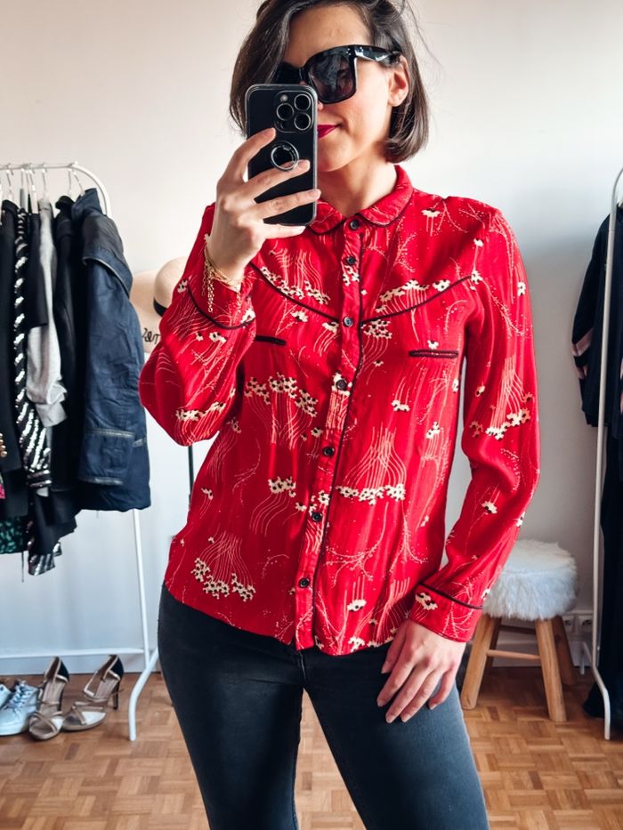 Chemisier Ba&sh rouge à motifs noirs taille 38