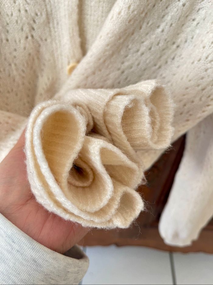 Cardigan tricote , beige , col grande ronde - photo numéro 6