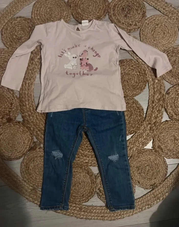 Ensemble jean Zara 2/3a & tee shirt h&m 92cm