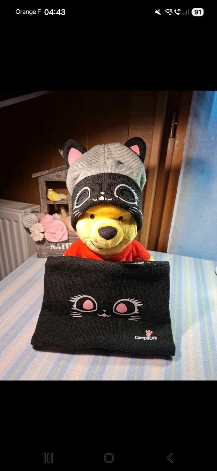 Ensemble Bonnet et tour de cou chat T52