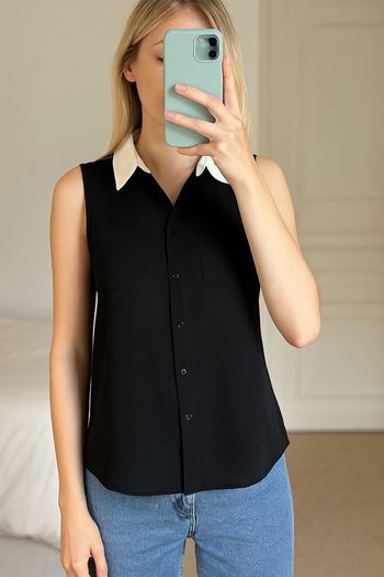 Chemisier sans manches IKKS col contrasté – Taille S/XS