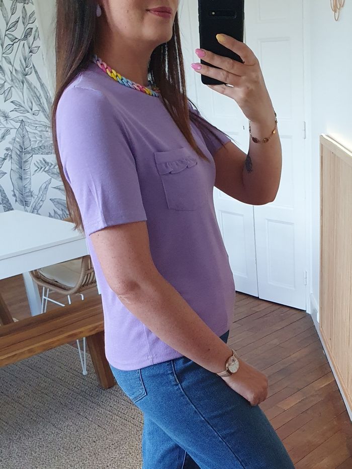 T-shirt poche froufrous lilas pailleté Taille unique - photo numéro 4