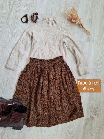 Pull col roulé côtelé beige écru/doré fille Tape à l'oeil/TAO - 6 ans