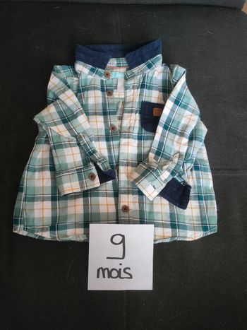 Chemise manches longues pour bébé garçon carreaux vert et blanc 9 mois obaïbi