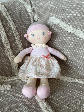 Peluche doudou 38cm Corolle poupée fille rose beige et gris a fleur très bon état