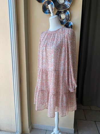 Robe bohème fleurie rose voile M