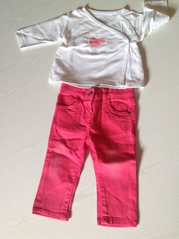 Ensemble tee shirt ML et jean rose dpam